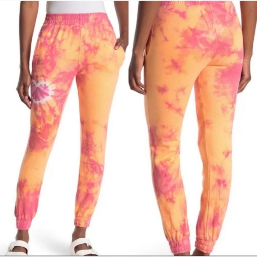 Frankie's Bikinis Aiden Sweatpant Pink & Orange Tie Dye Size Small NWT MSRP $135